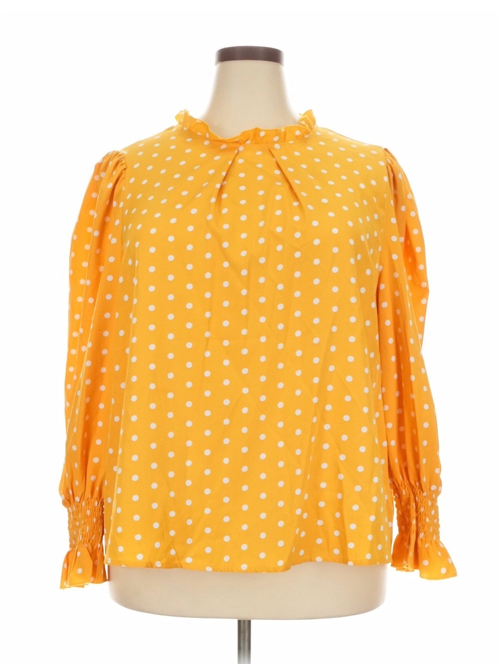 SHEIN Yellow Polka Dot Ruffle Neck Long Sleeve Blouse